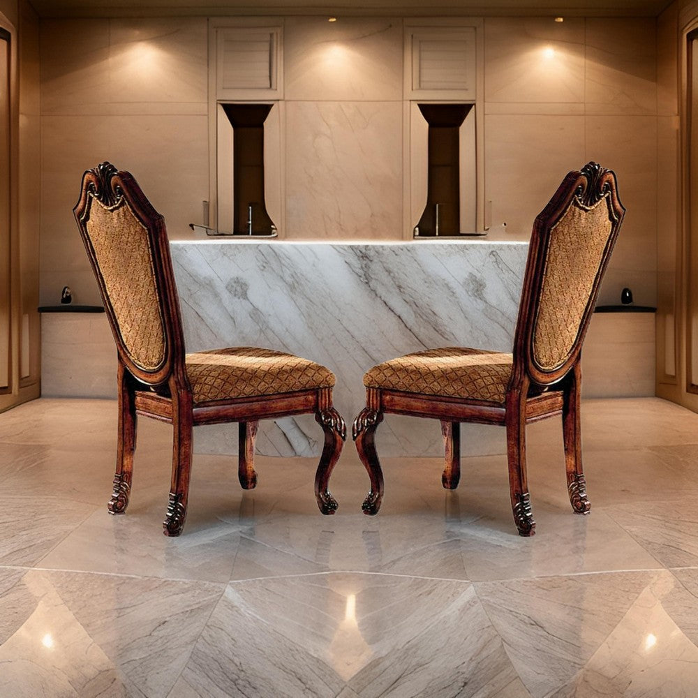 Side Chair with Fabric Seat and Crown Top, Set of 2, Brown - BM266508