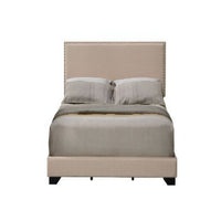 Queen Size Bed with Fabric Upholstery and Nailhead Accent, Beige - BM266521