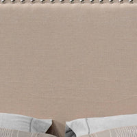 Queen Size Bed with Fabric Upholstery and Nailhead Accent, Beige - BM266521