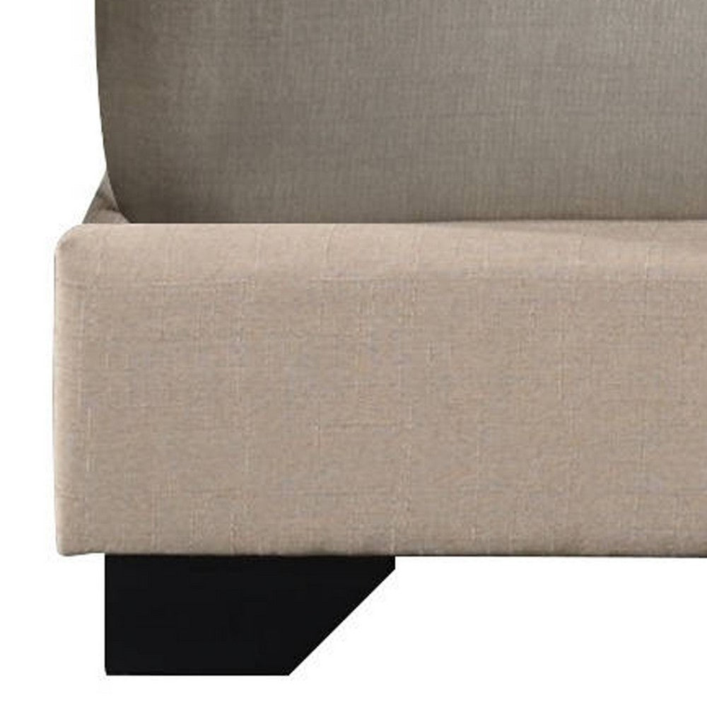 Queen Size Bed with Fabric Upholstery and Nailhead Accent, Beige - BM266521
