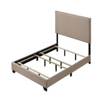 Queen Size Bed with Fabric Upholstery and Nailhead Accent, Beige - BM266521