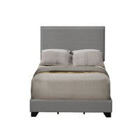 Queen Size Bed with Fabric Upholstery and Nailhead Accent, Gray - BM266522