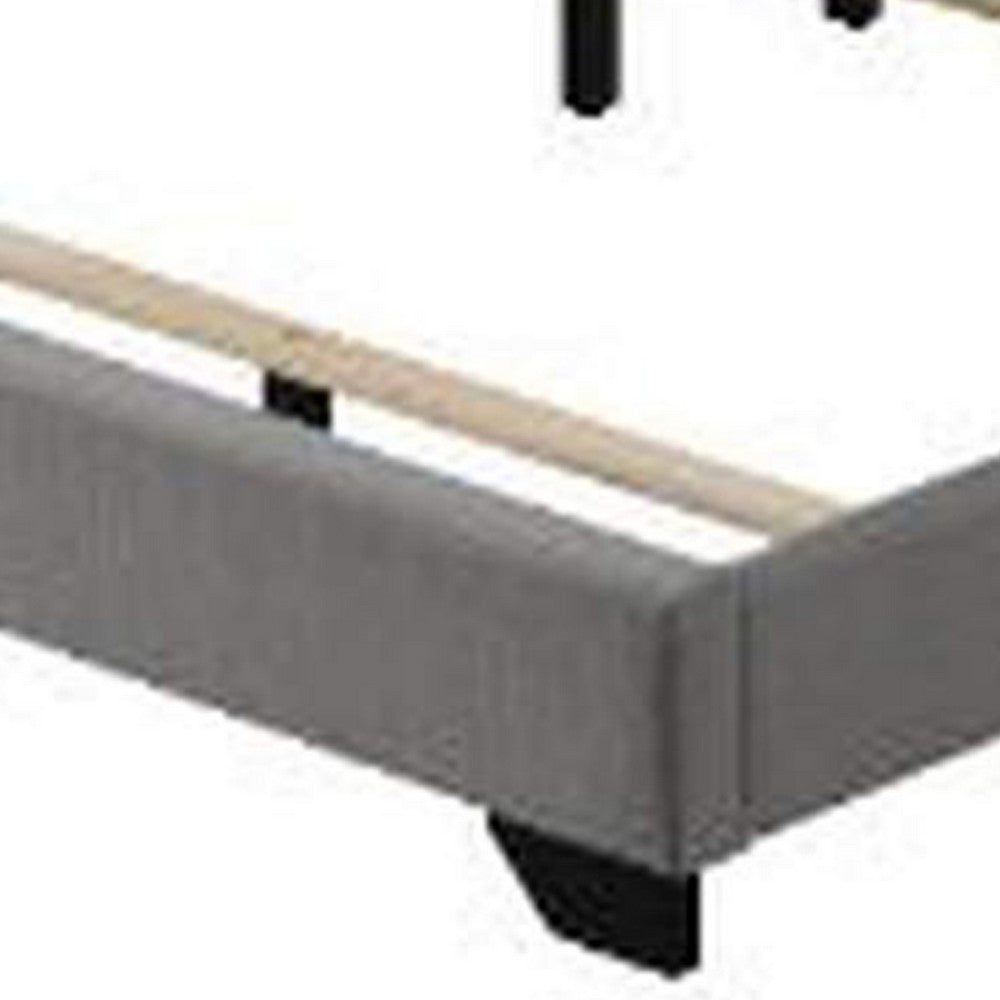 Queen Size Bed with Fabric Upholstery and Nailhead Accent, Gray - BM266522