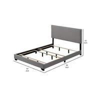 Queen Size Bed with Fabric Upholstery and Nailhead Accent, Gray - BM266522