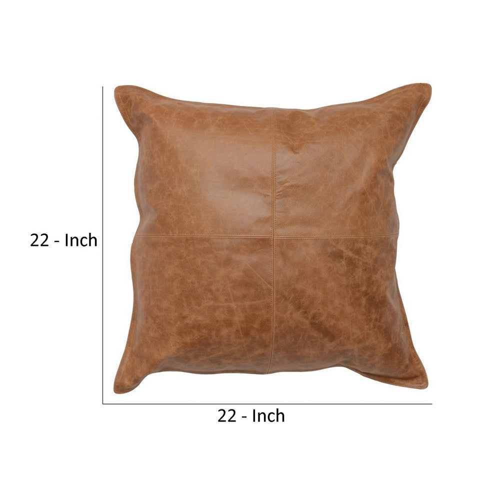 Square Leatherette Throw Pillow with Stitched Details, Brown By Casagear Home