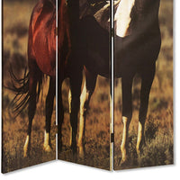 Wooden Screen with Artwork of Horses Galloping, Multicolor - BM26654