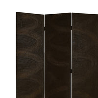 Foldable 3 Panel Canvas Room Divider with Swirl Details, Dark Brown - BM26687