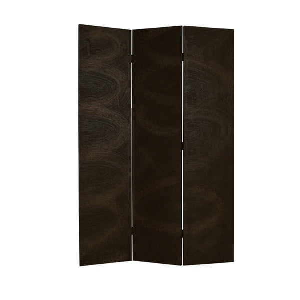 Foldable 3 Panel Canvas Room Divider with Swirl Details, Dark Brown - BM26687