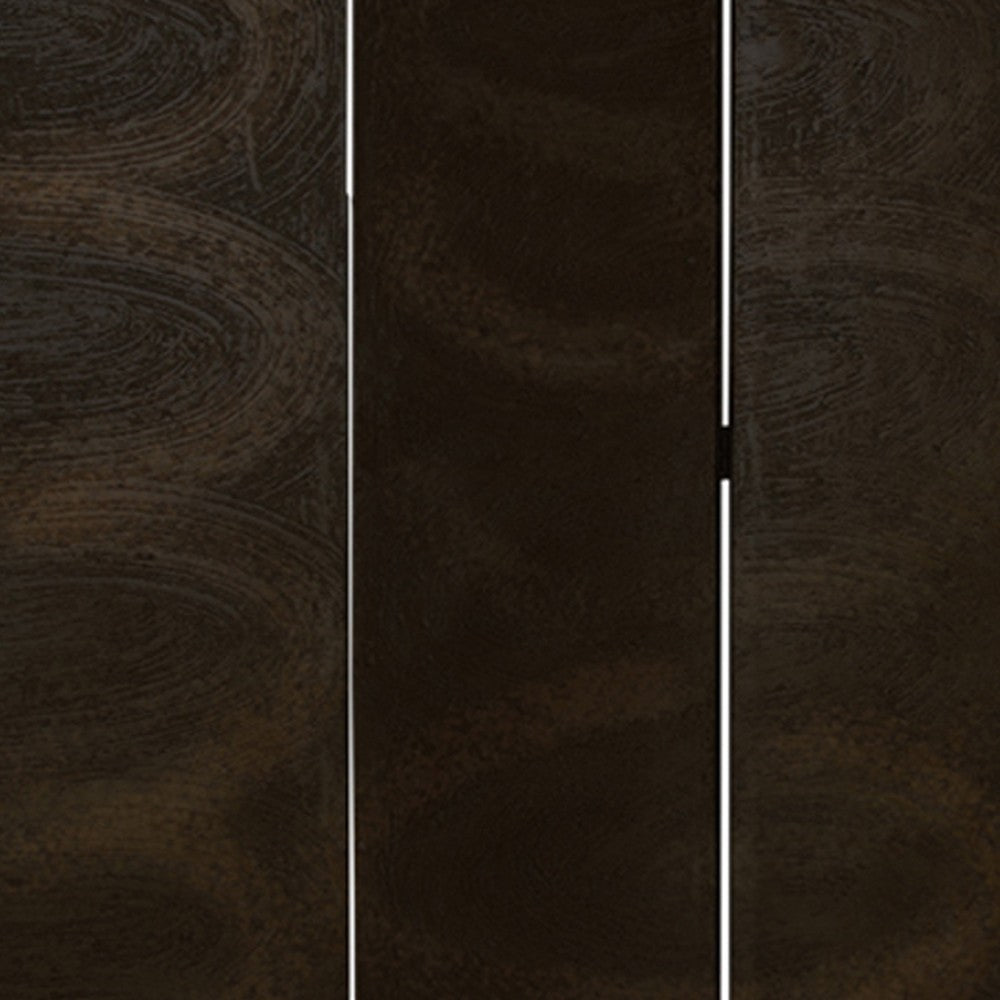 Foldable 3 Panel Canvas Room Divider with Swirl Details, Dark Brown - BM26687