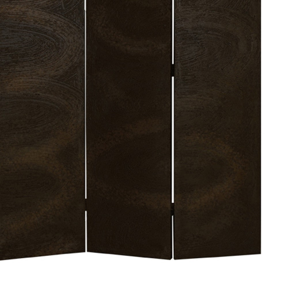Foldable 3 Panel Canvas Room Divider with Swirl Details, Dark Brown - BM26687