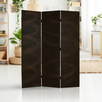 Foldable 3 Panel Canvas Room Divider with Swirl Details, Dark Brown - BM26687