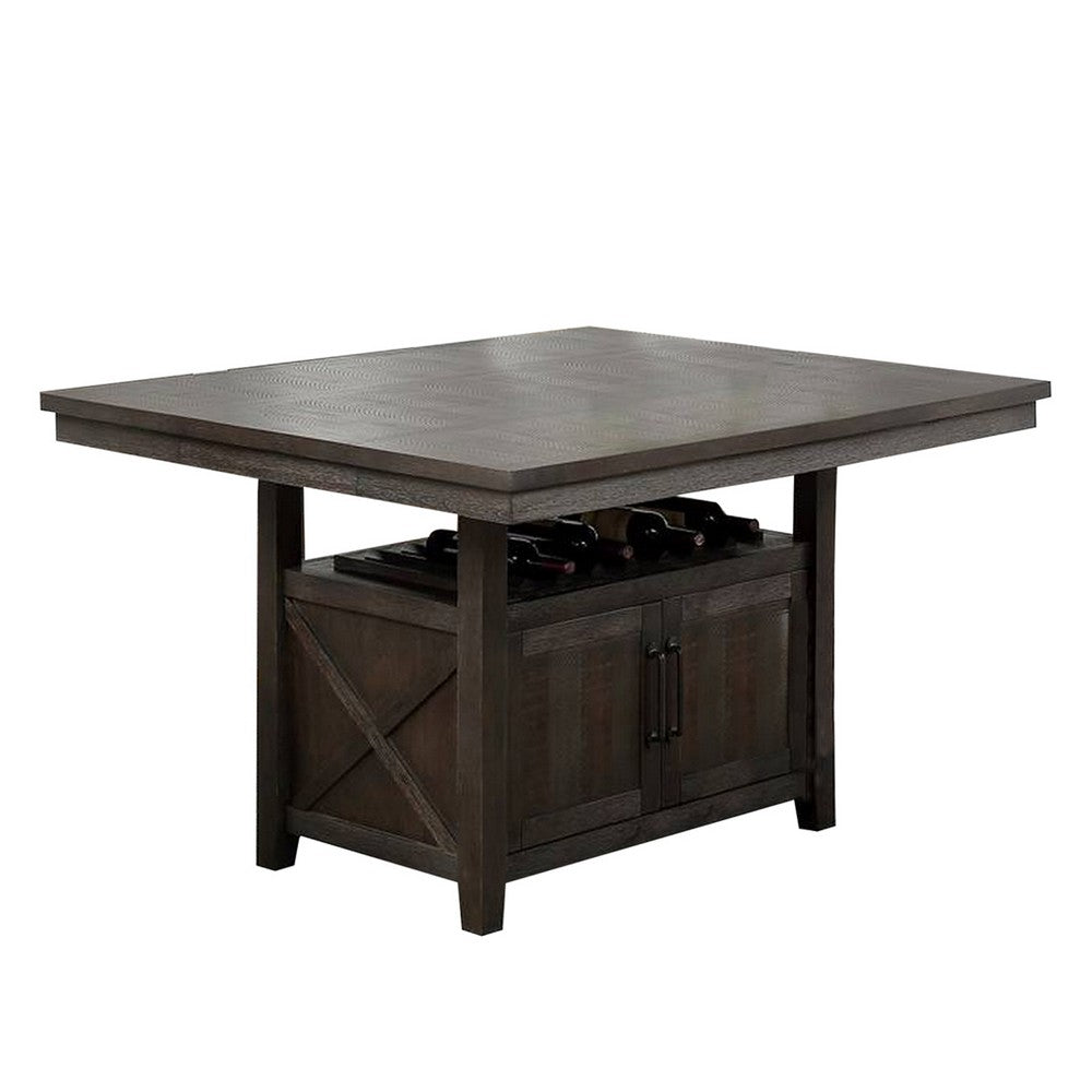 Wooden Counter Height Table with Cabinet and Butterfly Leaf, Gray - BM268883