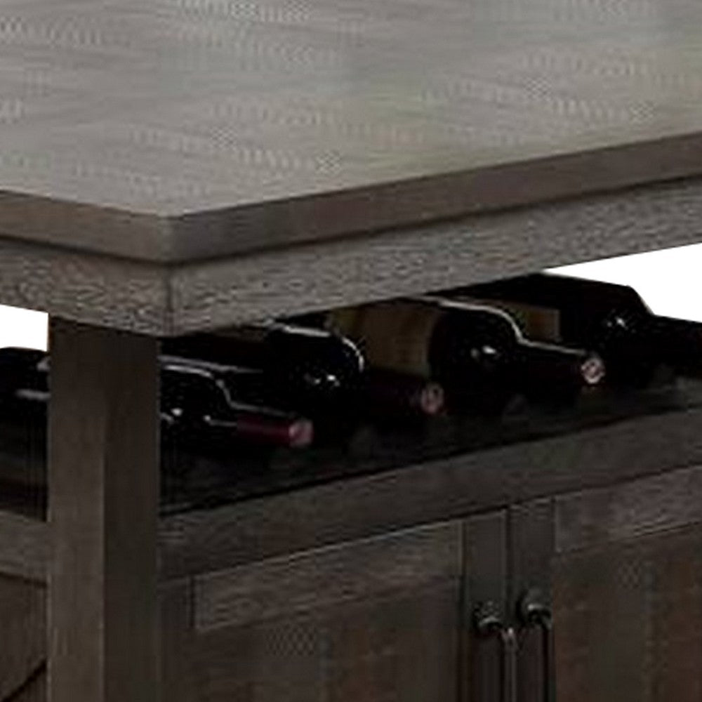 Wooden Counter Height Table with Cabinet and Butterfly Leaf, Gray - BM268883