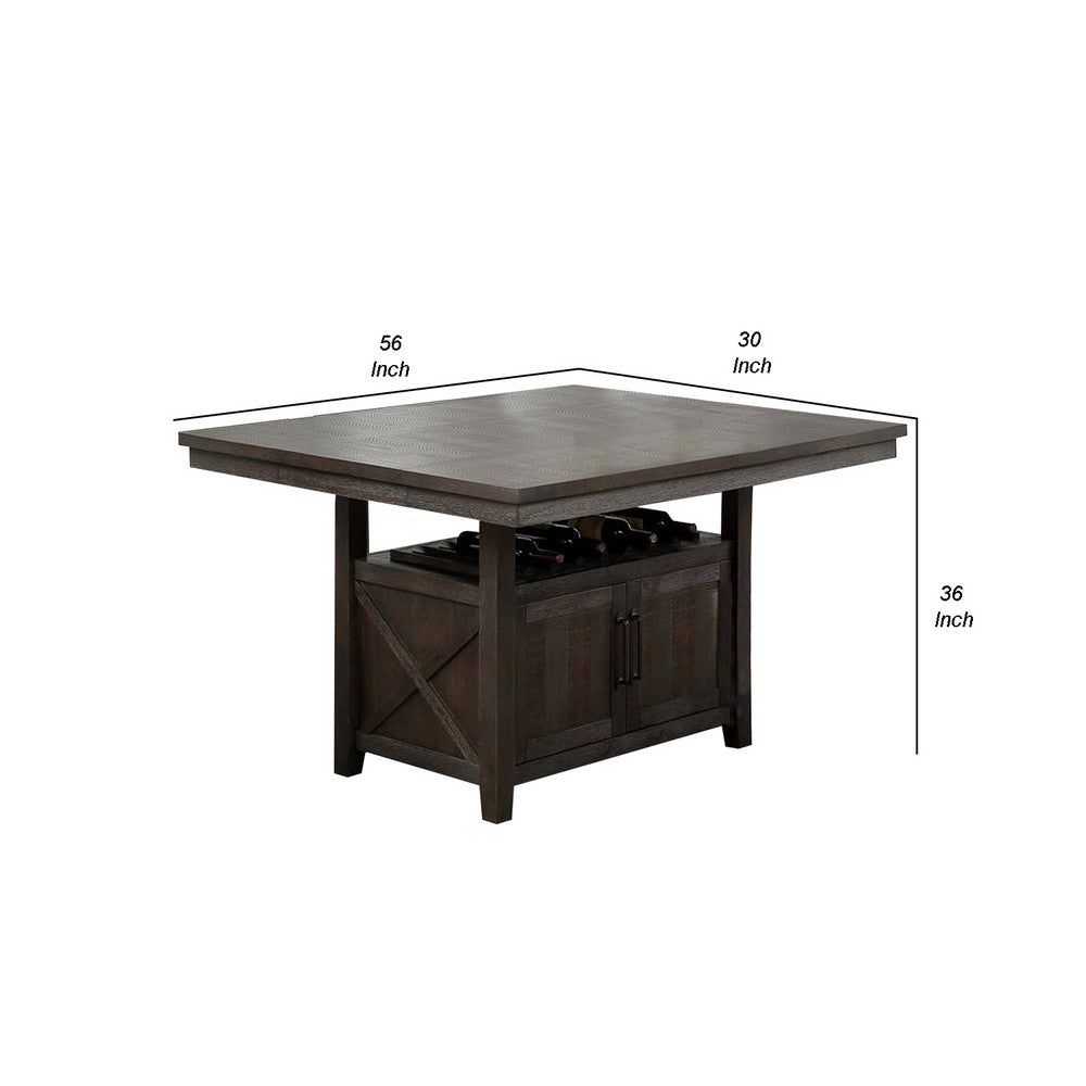 Wooden Counter Height Table with Cabinet and Butterfly Leaf, Gray - BM268883