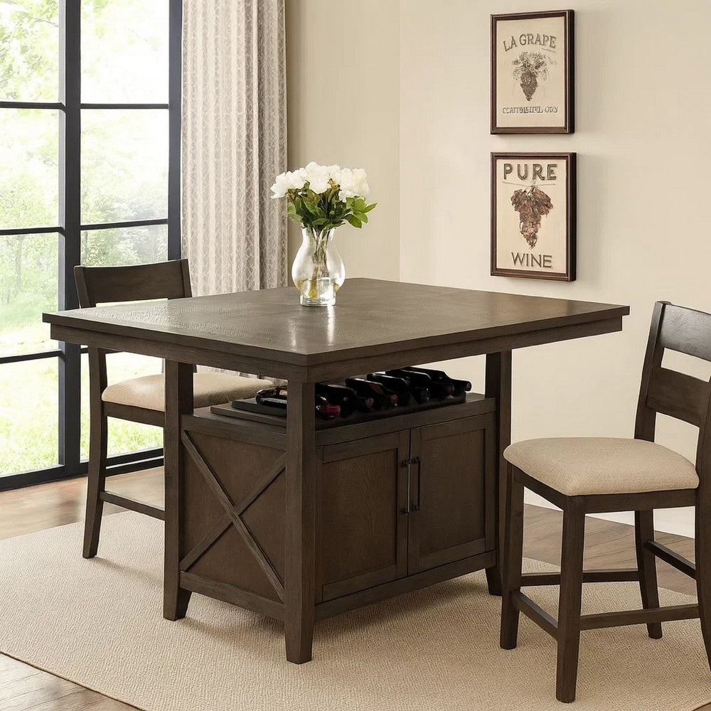 Wooden Counter Height Table with Cabinet and Butterfly Leaf, Gray - BM268883