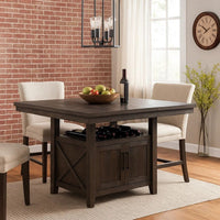 Wooden Counter Height Table with Cabinet and Butterfly Leaf, Gray - BM268883