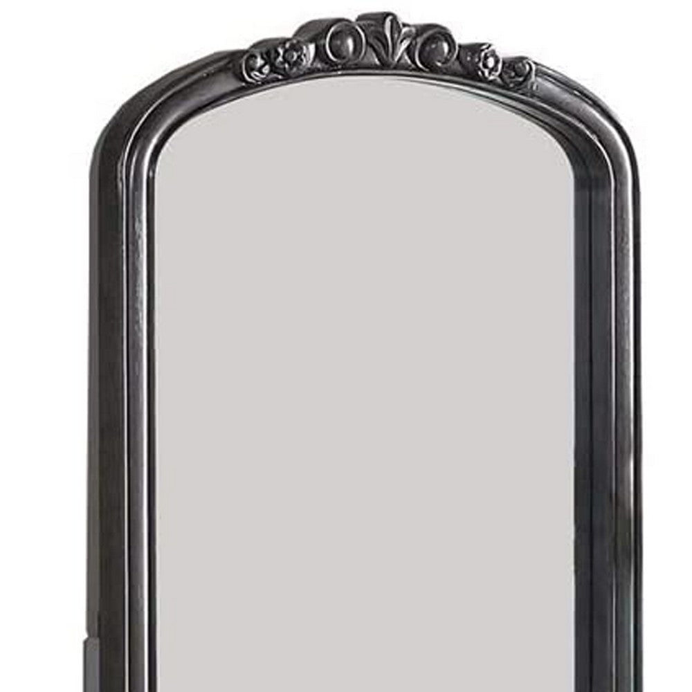 3 Piece Vanity Set with Carved Mirror and Turned Legs, Gray - BM268886
