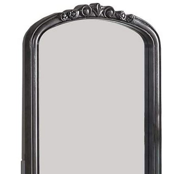 3 Piece Vanity Set with Carved Mirror and Turned Legs, Gray - BM268886