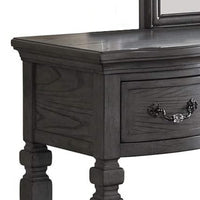 3 Piece Vanity Set with Carved Mirror and Turned Legs, Gray - BM268886