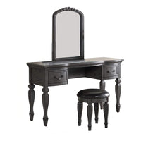 3 Piece Vanity Set with Carved Mirror and Turned Legs, Gray - BM268886