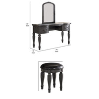 3 Piece Vanity Set with Carved Mirror and Turned Legs, Gray - BM268886