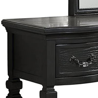 3 Piece Vanity Set with Carved Mirror and Turned Legs, Black - BM268888