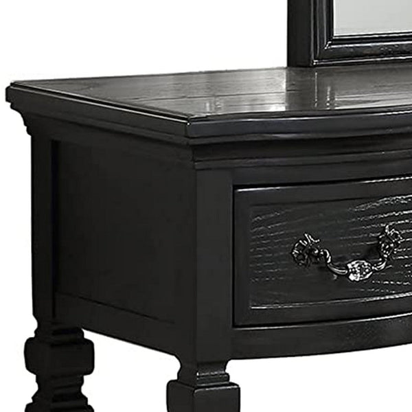 3 Piece Vanity Set with Carved Mirror and Turned Legs, Black - BM268888
