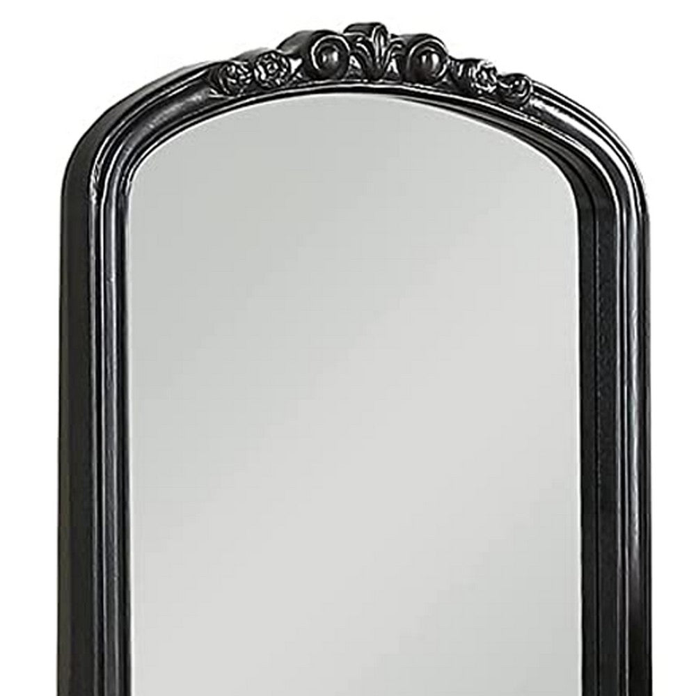 3 Piece Vanity Set with Carved Mirror and Turned Legs, Black - BM268888