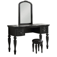 3 Piece Vanity Set with Carved Mirror and Turned Legs, Black - BM268888