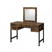 Vanity Desk with 4 Drawers and Square Mirror, Brown and Black - BM268893