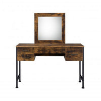 Vanity Desk with 4 Drawers and Square Mirror, Brown and Black - BM268893