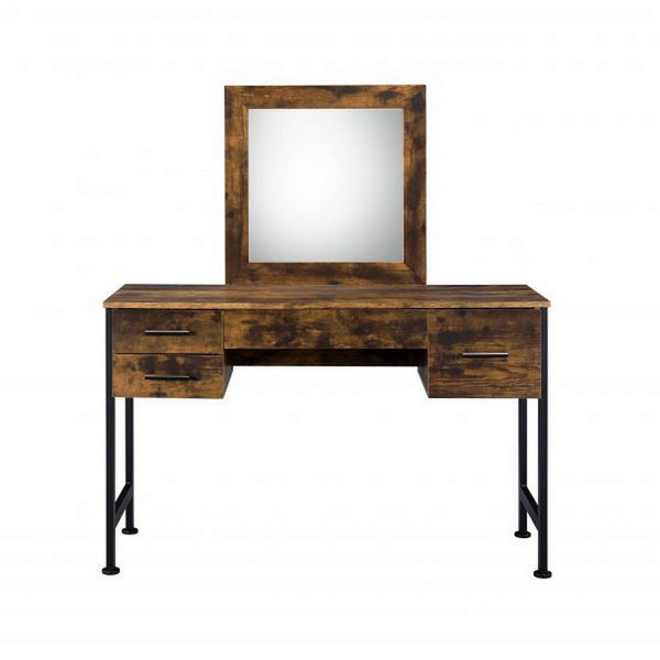 Vanity Desk with 4 Drawers and Square Mirror, Brown and Black - BM268893