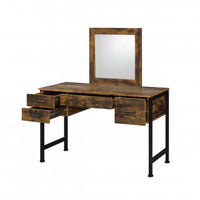 Vanity Desk with 4 Drawers and Square Mirror, Brown and Black - BM268893
