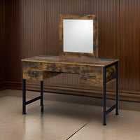 Vanity Desk with 4 Drawers and Square Mirror, Brown and Black - BM268893