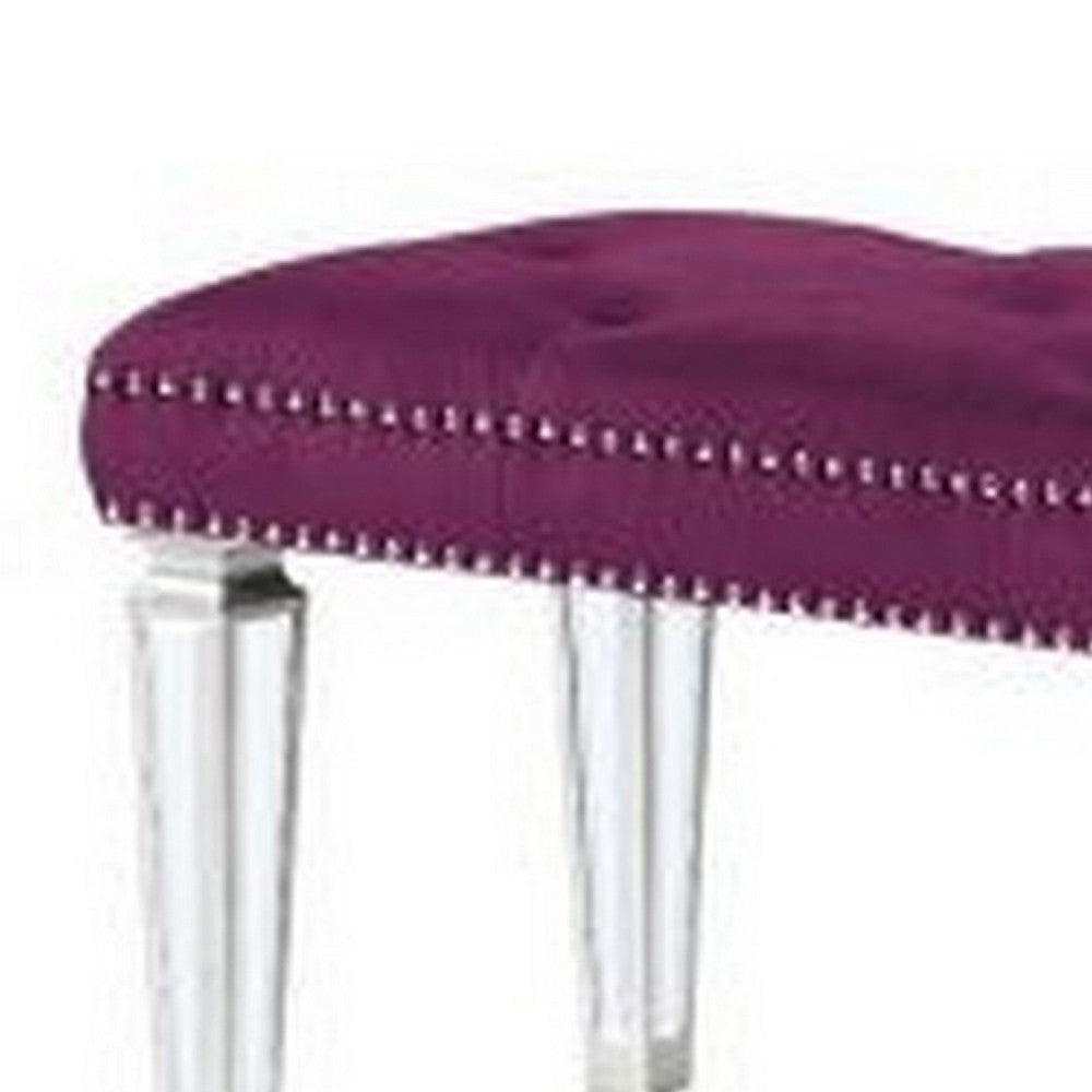 Accent Bench with Tufted Velvet Seat and Mirrored Legs, Purple - BM268895