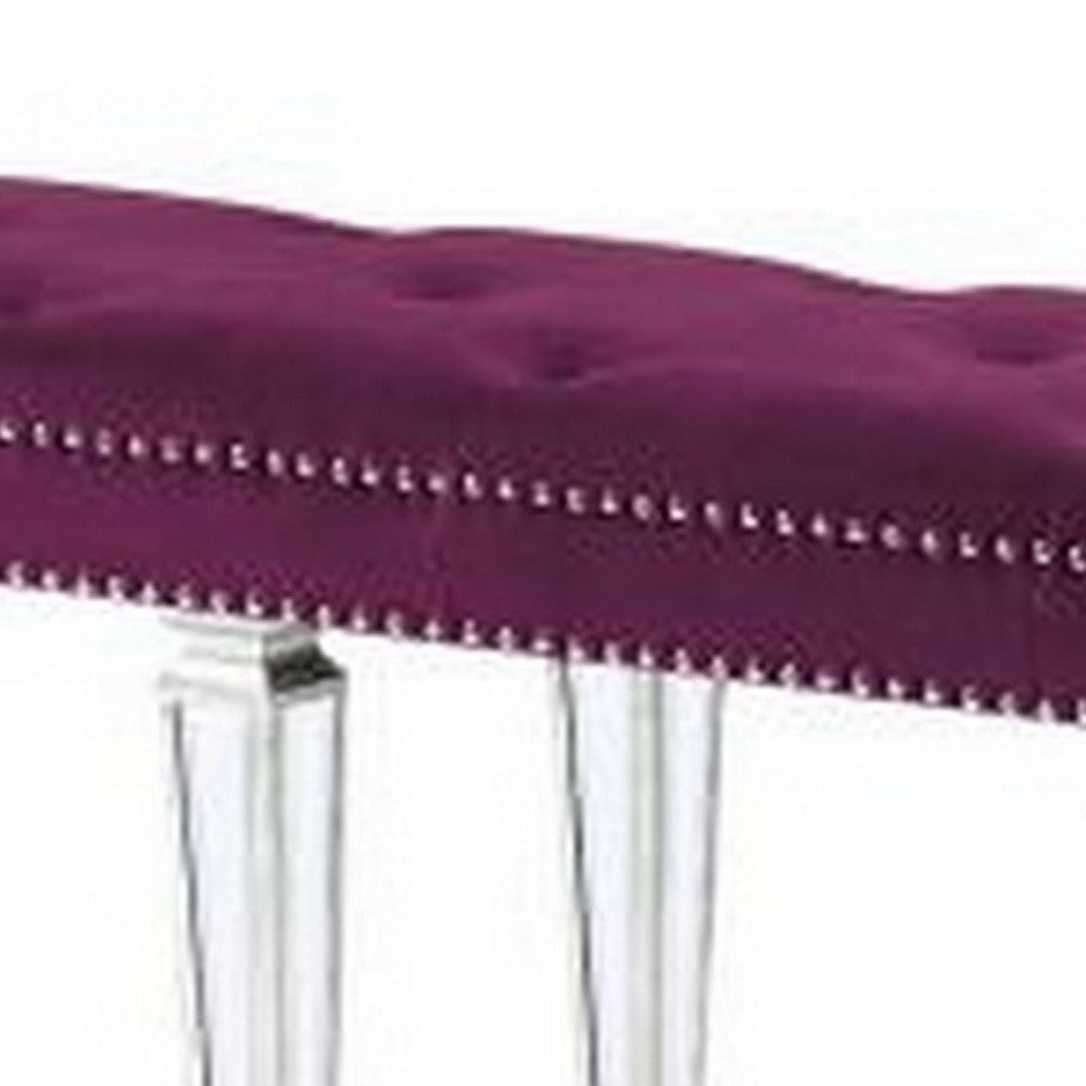 Accent Bench with Tufted Velvet Seat and Mirrored Legs, Purple - BM268895
