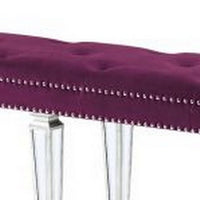 Accent Bench with Tufted Velvet Seat and Mirrored Legs, Purple - BM268895