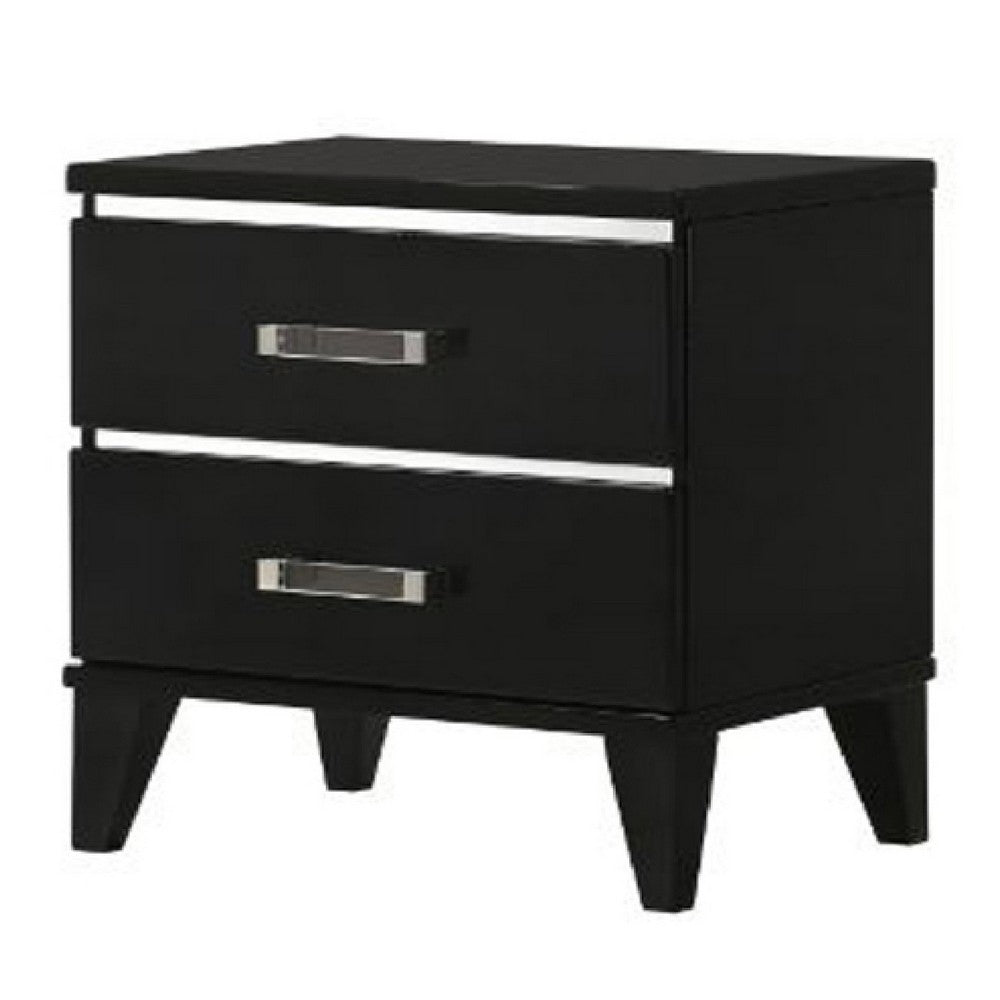 Nightstand with 2 Drawers and Metal Trim, Black - BM268898