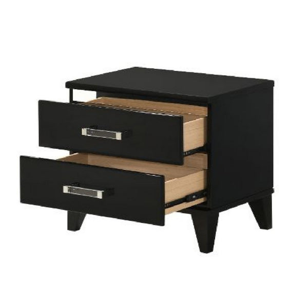 Nightstand with 2 Drawers and Metal Trim, Black - BM268898