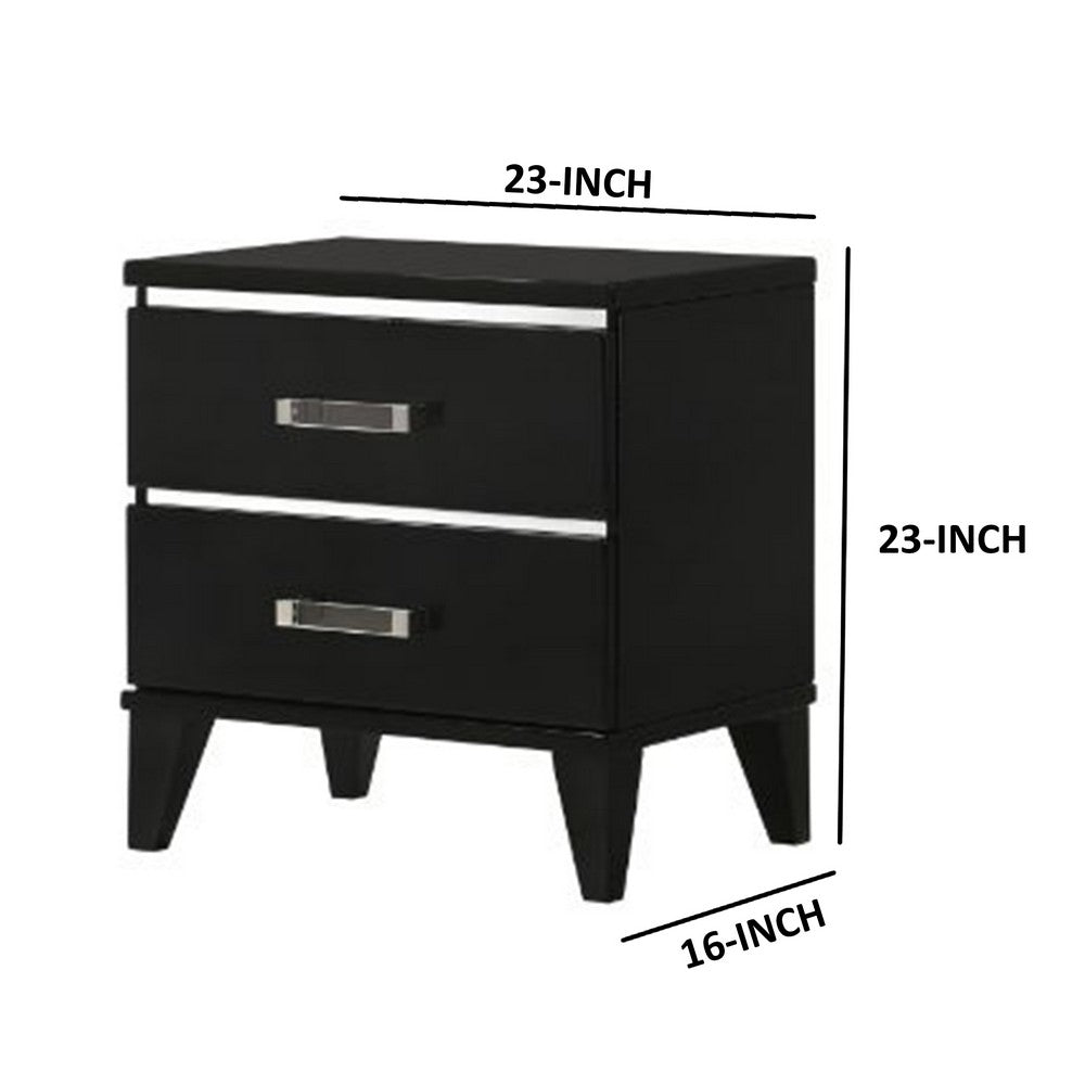 Nightstand with 2 Drawers and Metal Trim, Black - BM268898