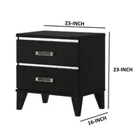 Nightstand with 2 Drawers and Metal Trim, Black - BM268898