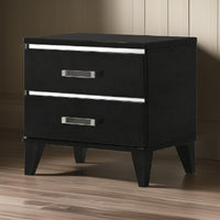 Nightstand with 2 Drawers and Metal Trim, Black - BM268898