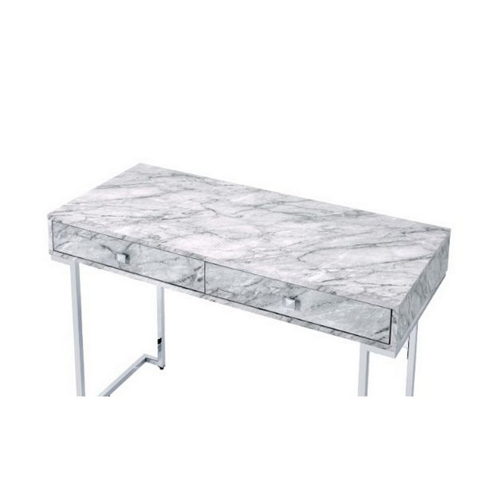 Writing Desk with 2 Drawers and Faux Marble Top, Gray - BM268910