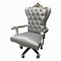 Office Chair with Leatherette Seat and Crowned Back, Silver - BM268928