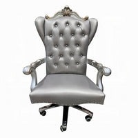 Office Chair with Leatherette Seat and Crowned Back, Silver - BM268928