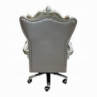 Office Chair with Leatherette Seat and Crowned Back, Silver - BM268928
