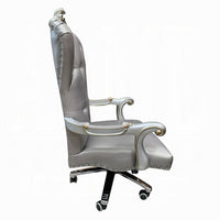 Office Chair with Leatherette Seat and Crowned Back, Silver - BM268928