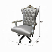 Office Chair with Leatherette Seat and Crowned Back, Silver - BM268928