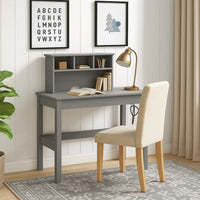 Writing Desk with Wooden Frame and Open Compartments, Gray - BM268932