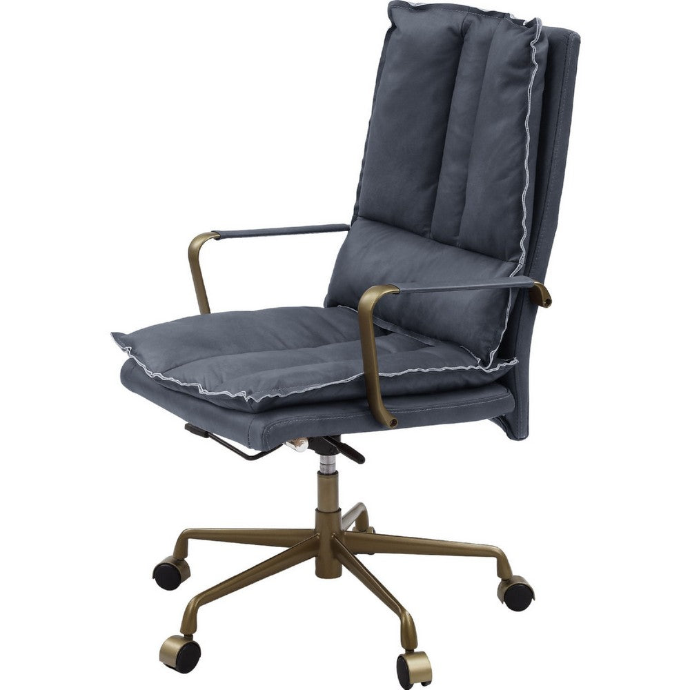 Office Chair with Leatherette Seat and Tufted Details, Gray - BM268940
